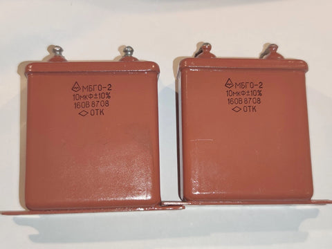 Matched Pair MBGO-2 10uF 160v pio Vintage Soviet Capacitors ussr